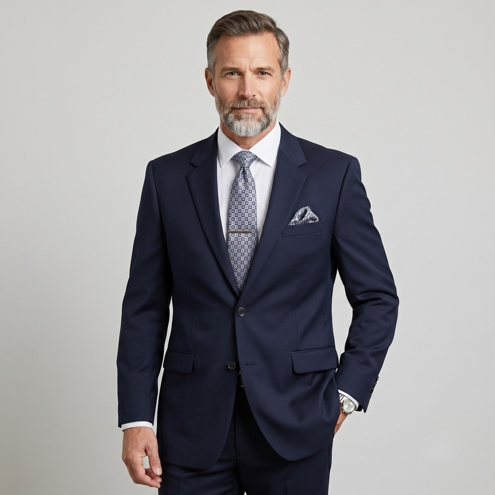 Alfani Mens 40L Navy Blazer Regular Fit Two‎ Button Suit Jacket Stretch